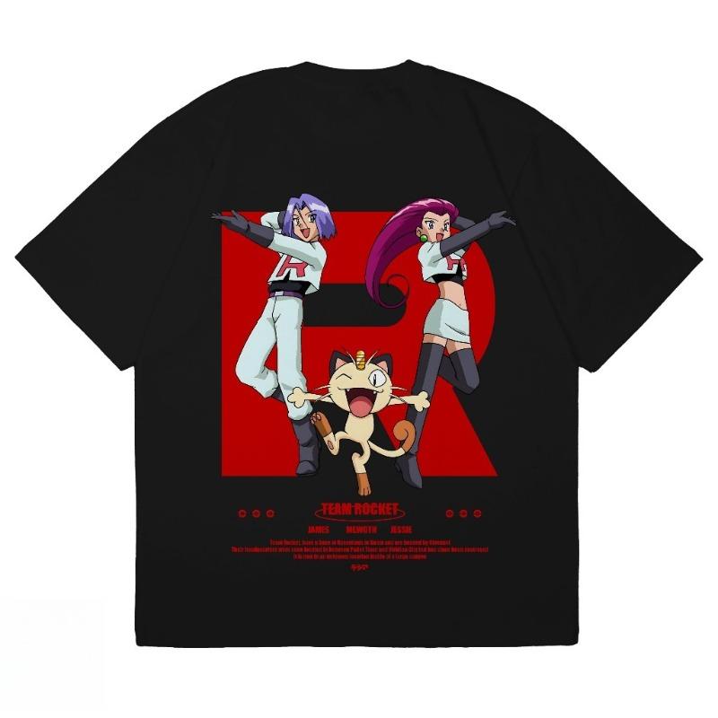 

Аниме Покемон Команда Ракета Мультяшная Футболка 2025 Лето Мужская и Женская Большого Размера Тренд Свободный Повседневный Топ с Коротким Рукавом 4XL