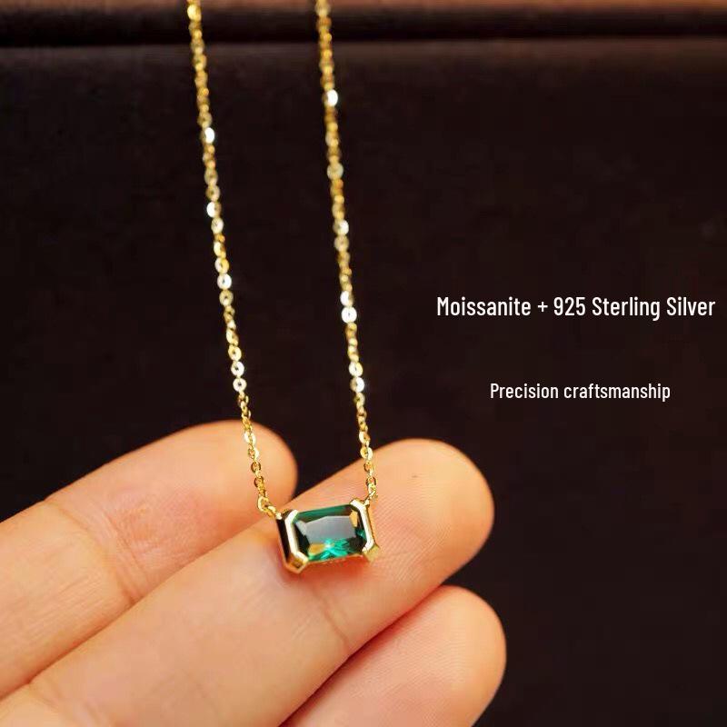 2023 High-End Fashion: Gold-Plated S925 Sterling Silver Green Zircon Choker Necklace for Women