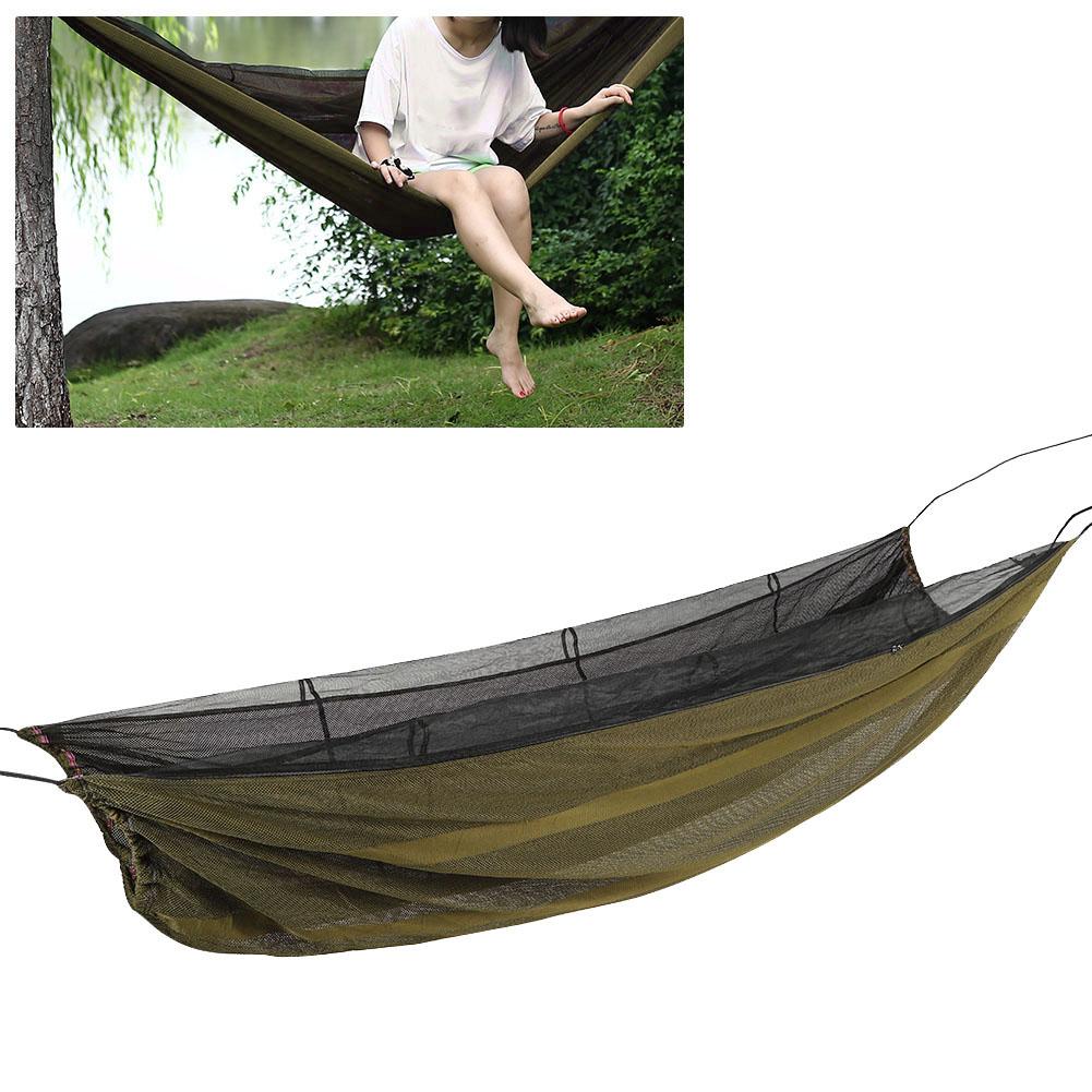 Camping Single Hammock Portable Outdoor AntiMosquito Hammock Camping Hiking Backpacking Survival(Dark Green )