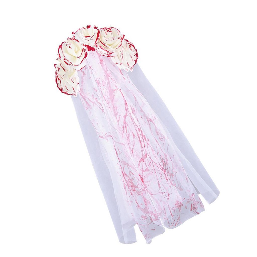 Adult Gothic Bride Halloween Costume Veil Flower Headband Bloody Hairhoop Dark Series Scary Ghost Bride Facemask Props