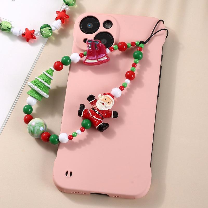 Christmas Mobile Phone Chain Universal Anti-Lost Phone Chain Cartoon Santa Claus Christmas Trees Beaded Phone Lanyard Gifts