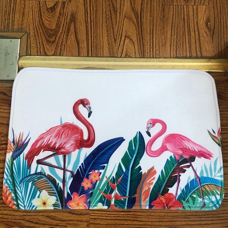 

Tropical Flamingo Floral Doormat Palm Leaves Hibiscus Pattern Summer Home Decor Soft Non-Slip Welcome Rug for Living Room 40x60cm