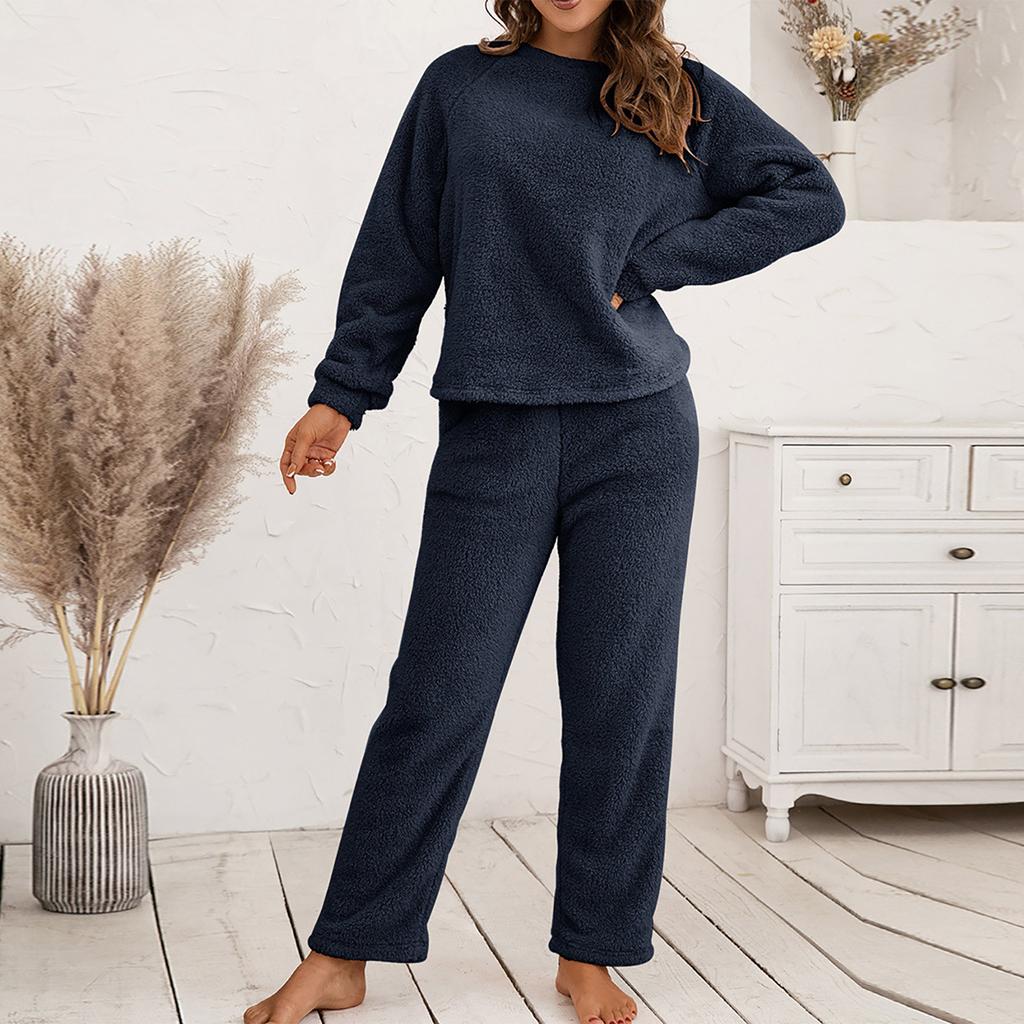 Women's Fashion And Winter Set Loose Casual Loungewear Reversible Plush Two-Piece