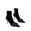 2025 New Woman Ankle Boot Pointed Toe High-heel Metal Stiletto Heels Leather Fashion Side Zipper Elegant Short Boot Women Shoes