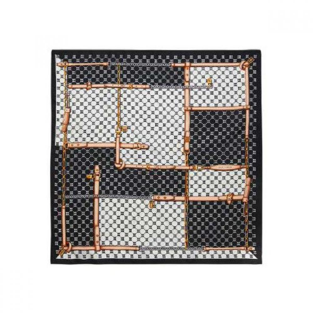 Daks Black Silk Square Scarf Dd Chain Pattern Dcsc2e021bk