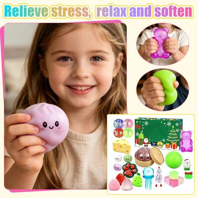 Countdown Calendar Toy Set 24 Days Mystery Squishy Sensory Toys for Kids Stress Relief and Fun Daily Surprise Activity Box