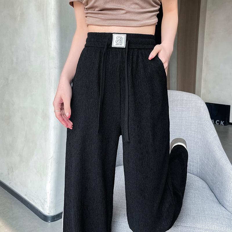Pleated High Waist Fleece-Lined Wide Leg Pants for Women - Autumn Winter Slimming Plus Size Casual Wear