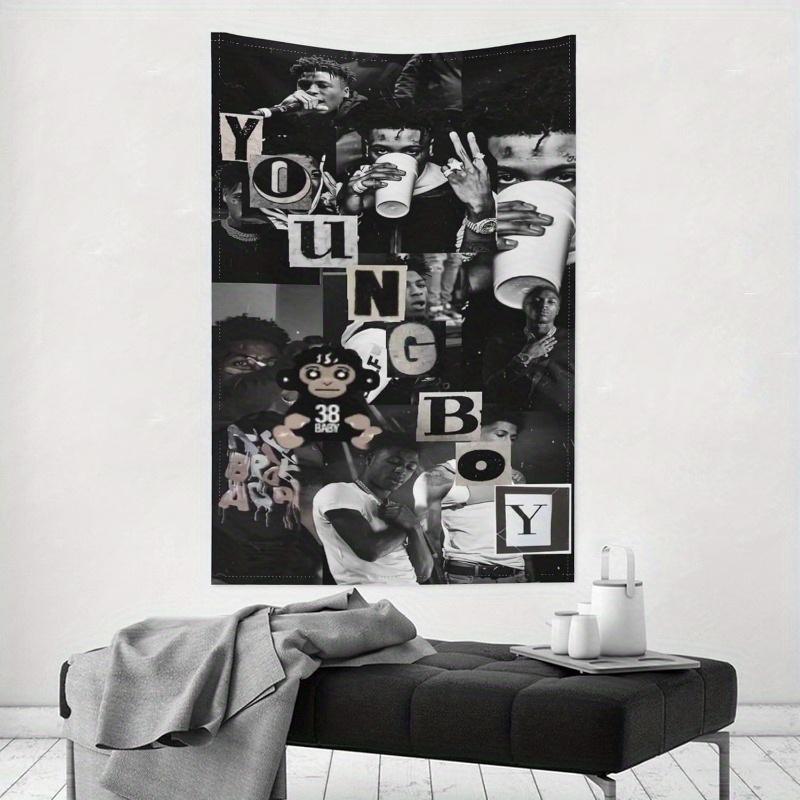 1pc YoungBoy Never Broke Again Collage Print Tapestry 2D Polyester Wall Hanging Hip Hop Rapper Decor Tapestry Gift for Rap Fa
