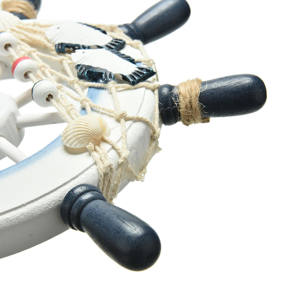 1 Pcs 9 Inch Blue White Beach Wooden Boat Ship Rudder Net Wall Decoration