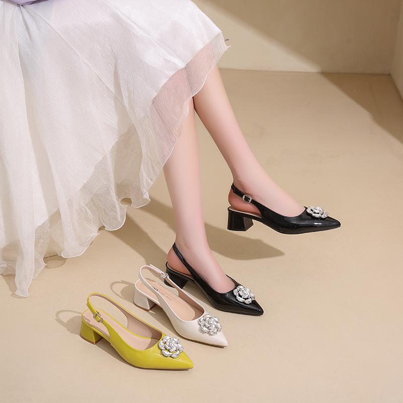 French Pointed Toe Closed Toe Hollow Back Sandals Slimming Design Height Enhancing Slippers - Women's Casual Dress Shoes