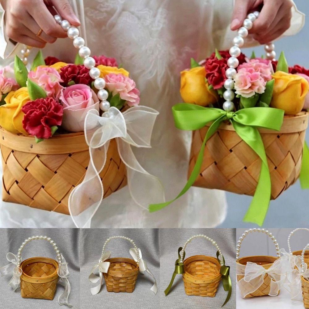 with Riddon Bow Imitation Rattan Handhold Vegetable Fruit Flowers Holder  Living Room Decoration