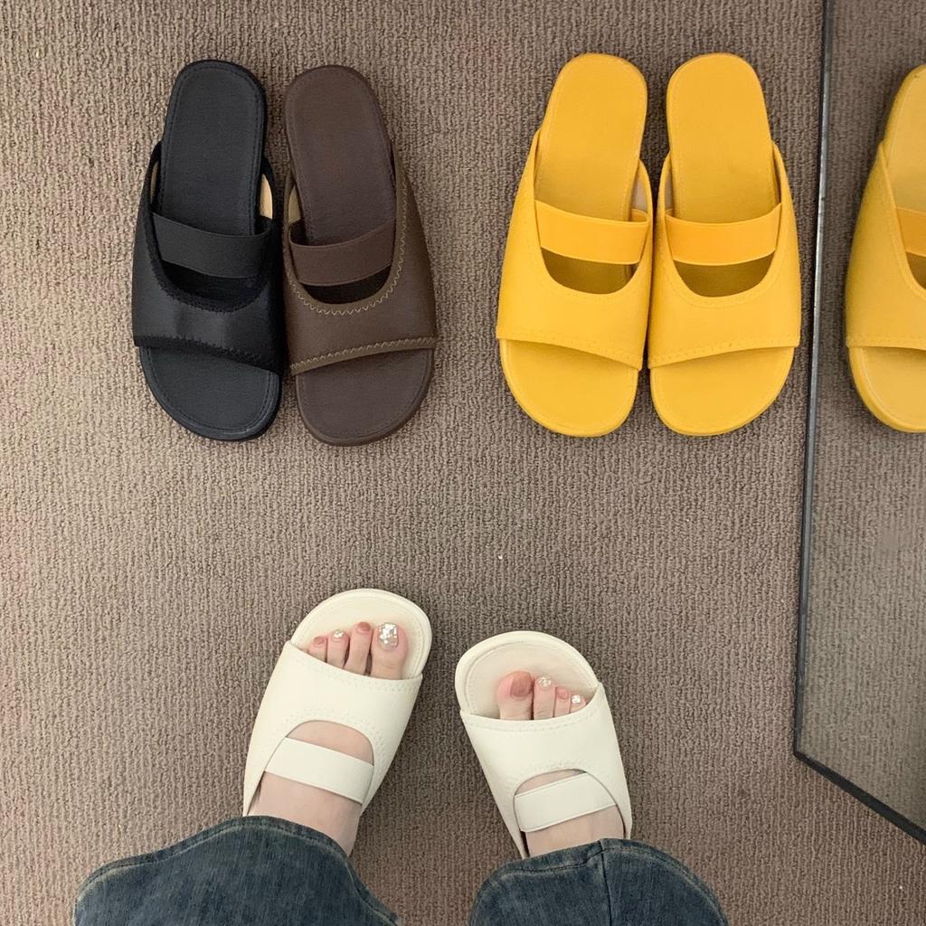 Late Evening Breeze Retro Brown Niche Open-toed Sandals Fairy Shoes 2025 New Summer Flat-bottomed Cool Slippers