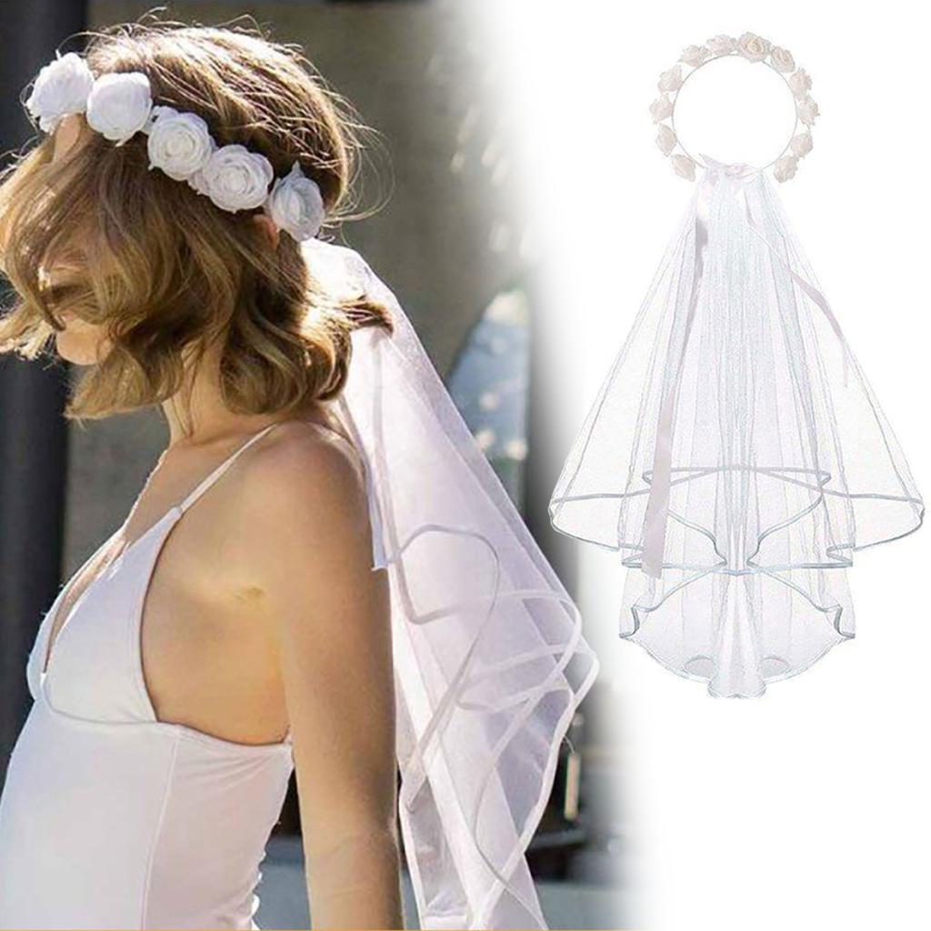 Elegant Floral Bridal Headband with Veil Wedding Headwear Bridal Wreath Veil for Bachelorette Party & Bridal Shower Gift