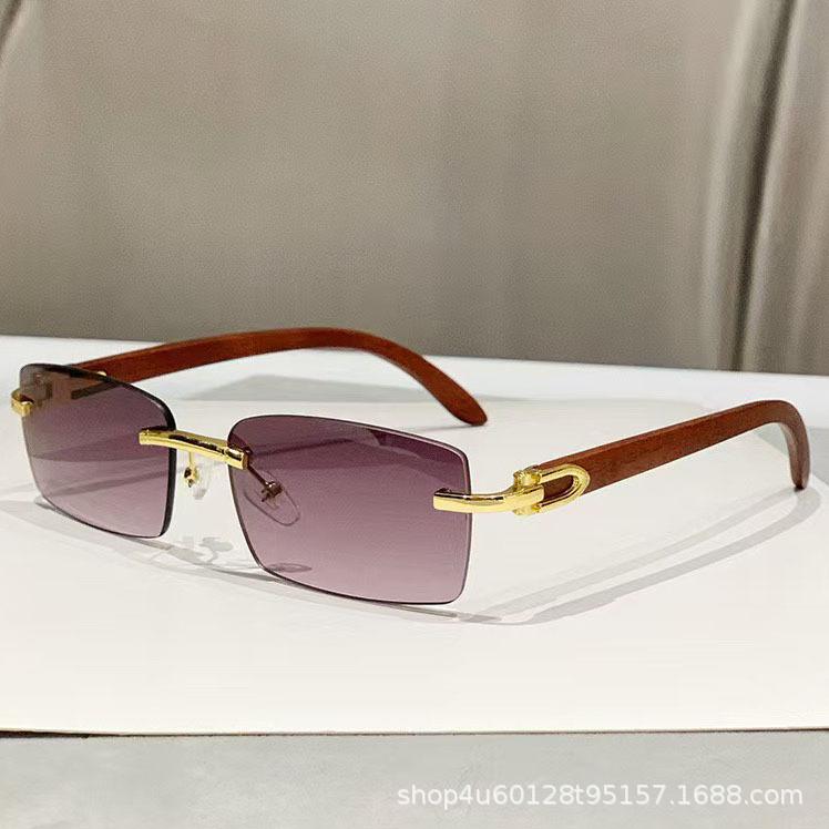 Frameless Trimmed Personalized Sunscreen Sunglasses Catwalk Travel Fashion Versatile Women'S Sunglasses Wood Grain Legs