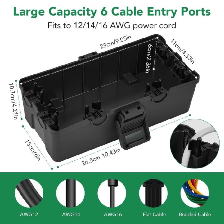 6Port Weatherproof Electrical Box Junction Box Heavy Duty PP Construction Outdoor Use for Lighting EV Chargers Pool