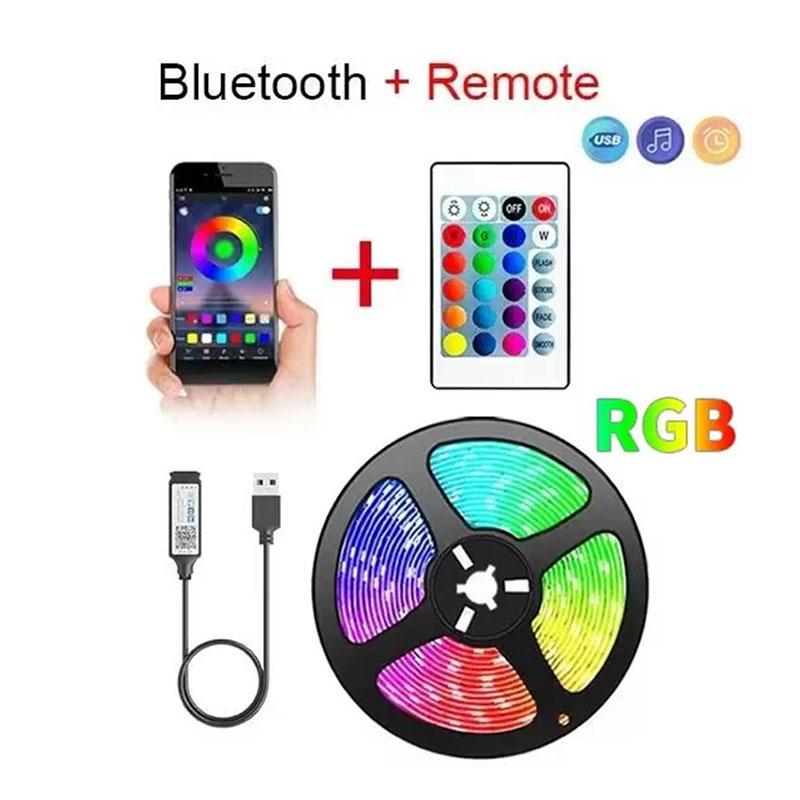 RGB LED Strip Light 5V USB – SMD 5050 Flexible Diode Tape with Bluetooth APP Music Sync & 24-Key Remote for Home Christmas Decoration