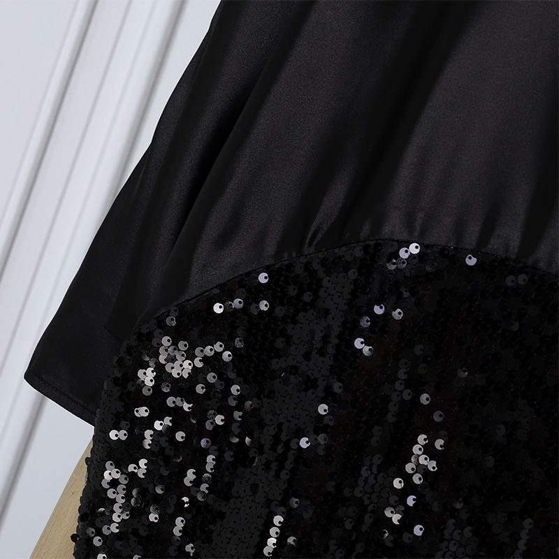 Oversized Women 3/4 Sleeve Glitter Sequin Patchwork Casual Baggy Maxi Kaftan Dress