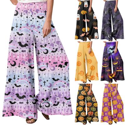 Women's Winter Sweatpants Halloween Printed  Casual Pants Women's Fleece Sweatpants Wide Leg Straight Pants