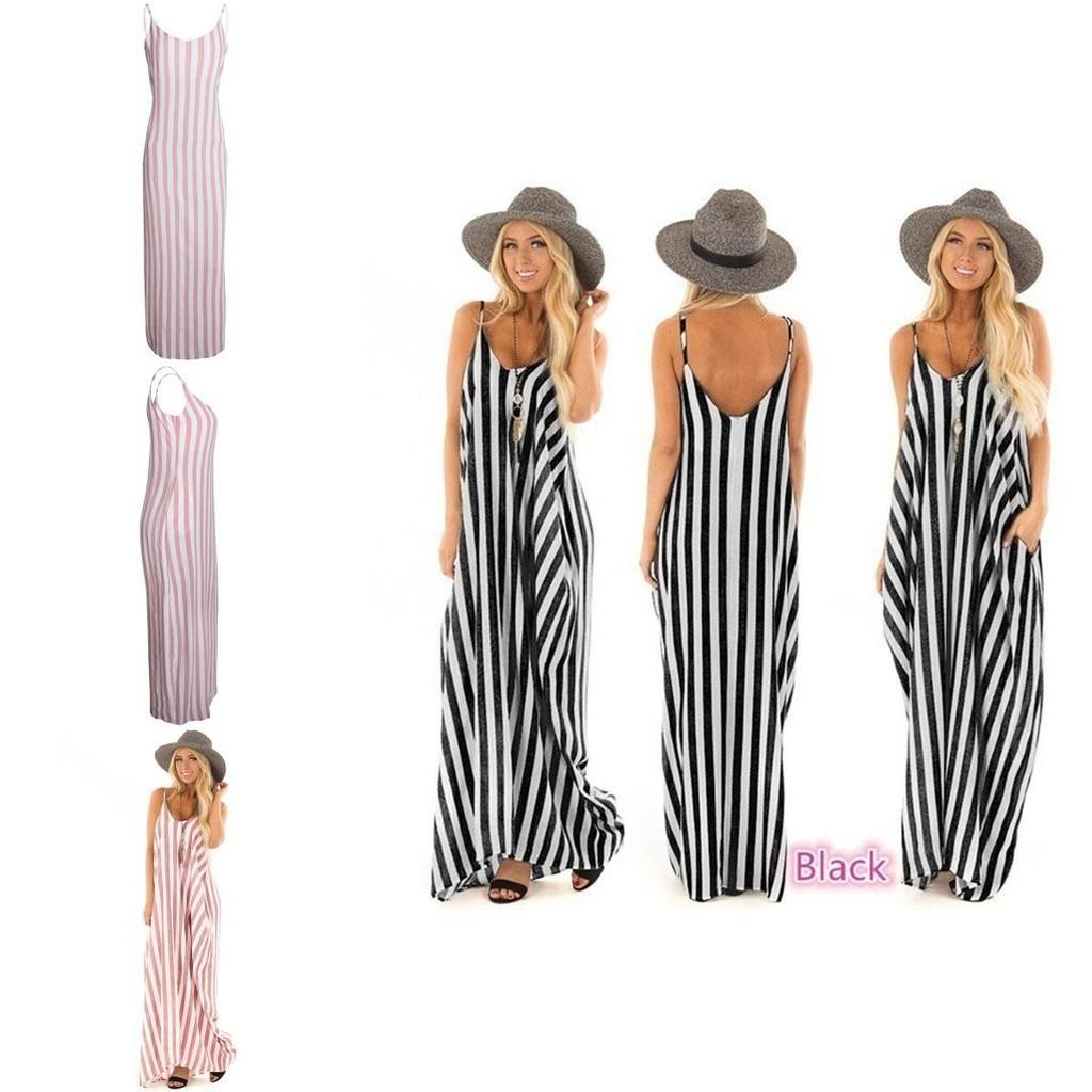 Comfortable And Oversized Women Summer Striped Long Maxi Dress For Casual Beach Days