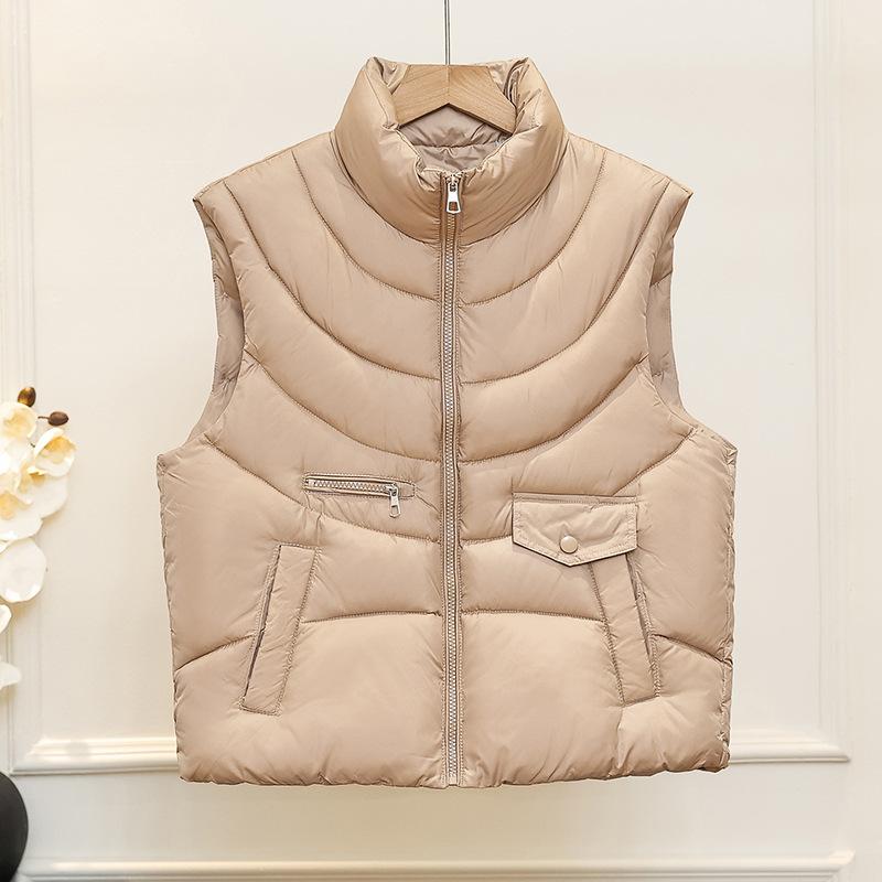 Autumn and winter new black high-end small warm cotton clothes short stand-up neck cotton-padded clothes jacket vest women