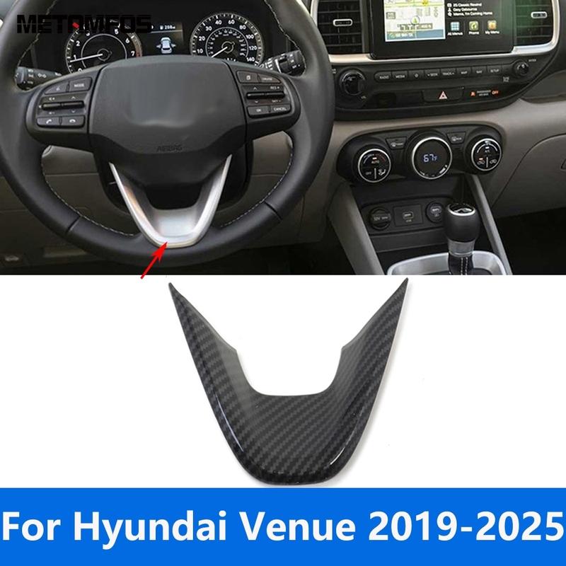 For Hyundai Venue -2024 2025 Carbon Fiber Steering Wheel Audio Switch Control Cover Trim Interior Accessories Car Styling