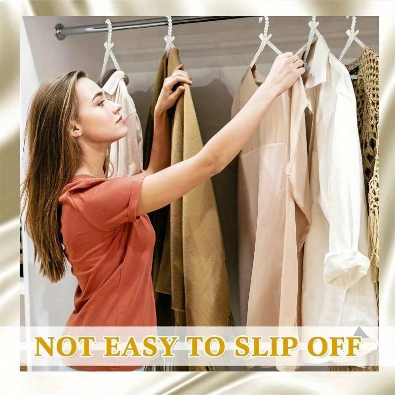 Plastic White Faux Pearl Beaded Bow Clothes Hanger Storage Hanger for Drying Storing Coats Shirts Pajama Pants Wedding Dresses Skirts Home Decor Fall
