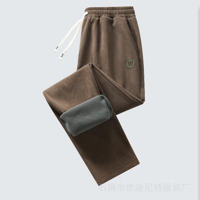 Men's Warm Corduroy Casual Pants With Fleece Lined Cargo Pants Drawstring Elastic Waist Sweatpants with Pockets Winter Straight Leg Trousers for Male