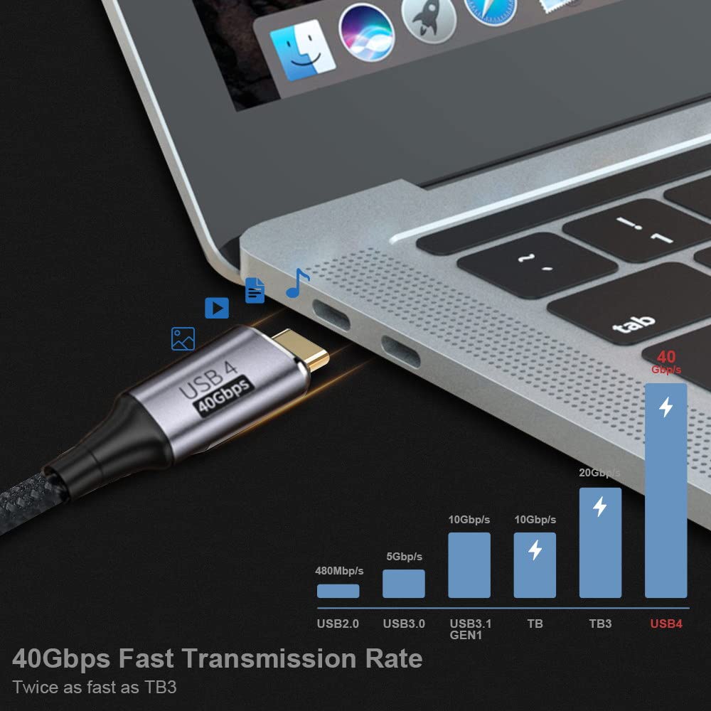 Cablecc 40Gbps Angled USB 100W USB Thunderbolt 30cm 4.0 Cable, Charging, 8K@60Hz, 5K@60Hz, 4.0, 3/4,