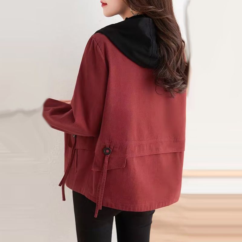 Damska kurtka z kapturem i zamkiem błyskawicznym na wiosnę i jesień w dużych rozmiarach