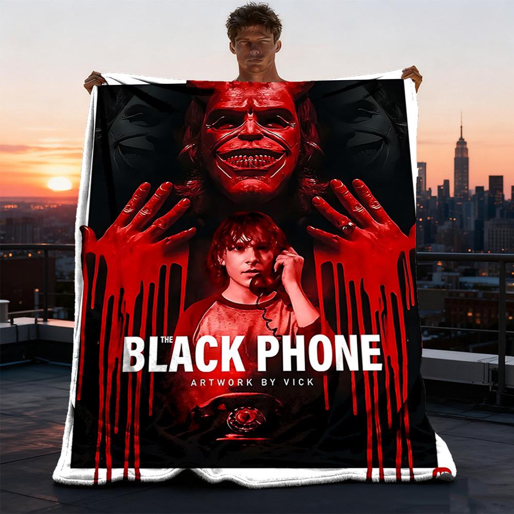1pc Black Phone Movie Poster Outdoor Flannel Blanket Gift For Boys Girls Adults, Family Friends
