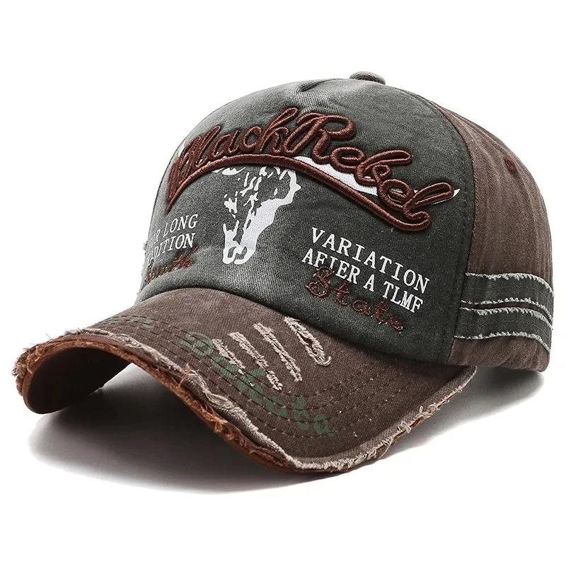 Sports Outdoor Women And Men Pattern Head Cow Cap Baseball Stitching Stitched Embroidered Alphabet Vintage Cotton Washed Neutral Gender For Hats