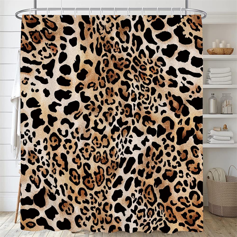 Shower Curtain Modern Style Leopard Print Polyester Waterproof Bathroom Curtain Partition Curtain Shower Curtain With Hooks