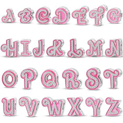 Pink Barbie Style Alphabet Bead Charms DIY Bracelet Jewelry Accessories 925 Silver
