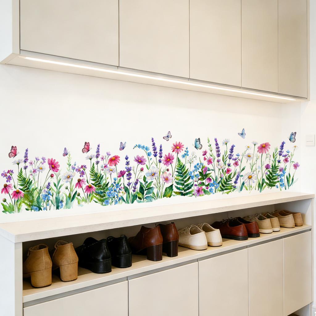 Fresh And Elegant Plant-themed Green Leaves, Flowers, And Butterflies Decorative Wall Stickers For Bedroom Bedside Tables And Cabinets.