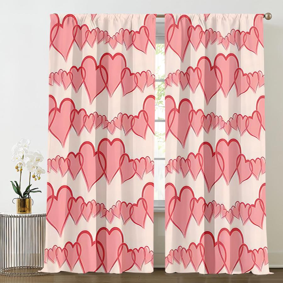 2 Stück rosa handbemalte herzförmige Vorhänge   süßer Stil   Schlafzimmer und Wohnzimmer   Dekorative Vorhänge mit Stangentaschen