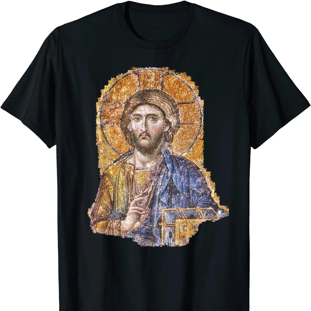 T-shirt Icone du Christ Pantocrator Grec Orthodoxe Catholique Sainte-Sophie 100% Coton Col Rond Manches Courtes Été Décontracté T-shirt Homme
