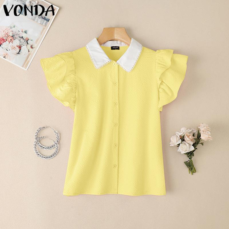 

VONDA Летняя женская повседневная блузка с коротким рукавом и сплошным рисунком 5XL жёлтый