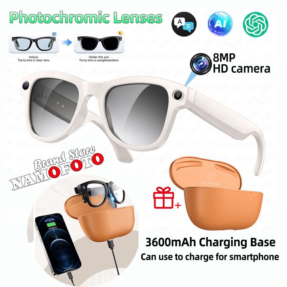 Neue KI-Smart-Brille mit farbwechselnden Gläsern für Fotografie, Videoaufnahme, 3600mAh Ladecase, 4K-Hochauflösungslinse, Musikwiedergabe übersetzen