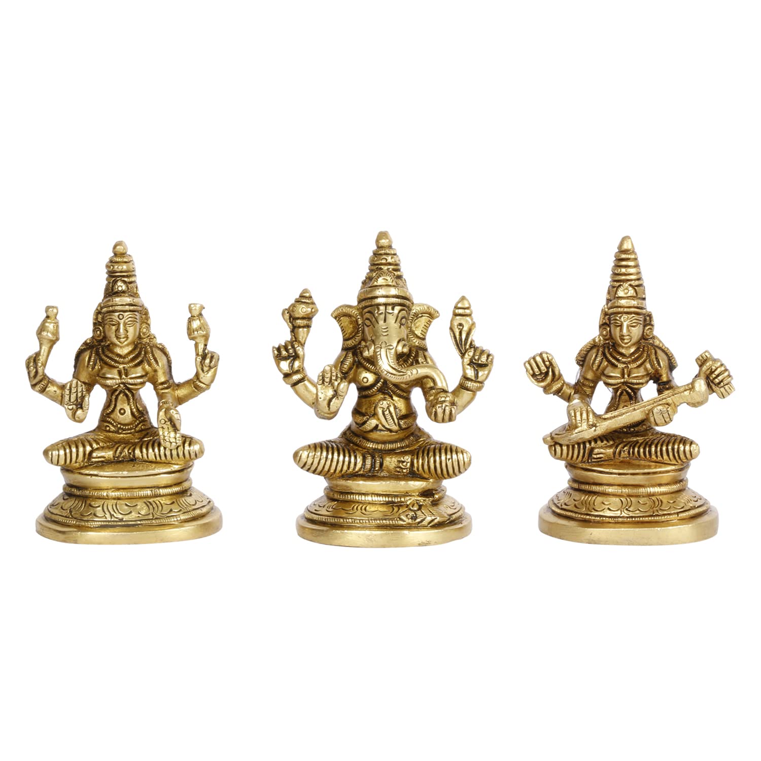 Laxmi Ganesh Saraswati Idol For Home Puja Office Success Entrance Decor, Brass