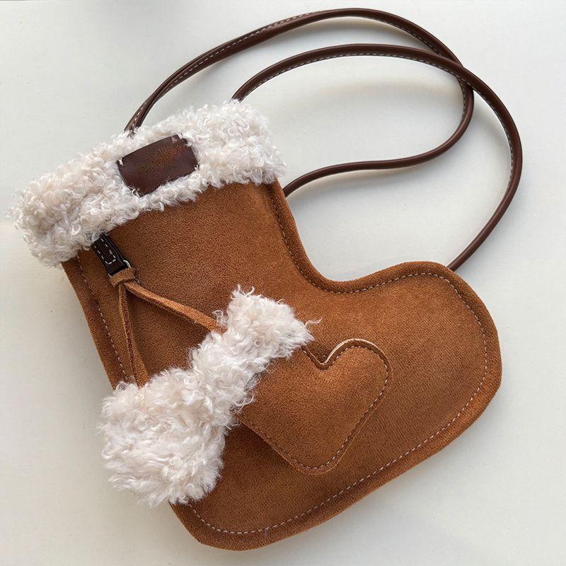 

Cute Boot Shape Crossbody Bag Women Patchwork Lamb Small Capacity Shoulder Bag Ladies Christmas Exquisite Purse Chic New Arrival 17x20x2cm коричневый
