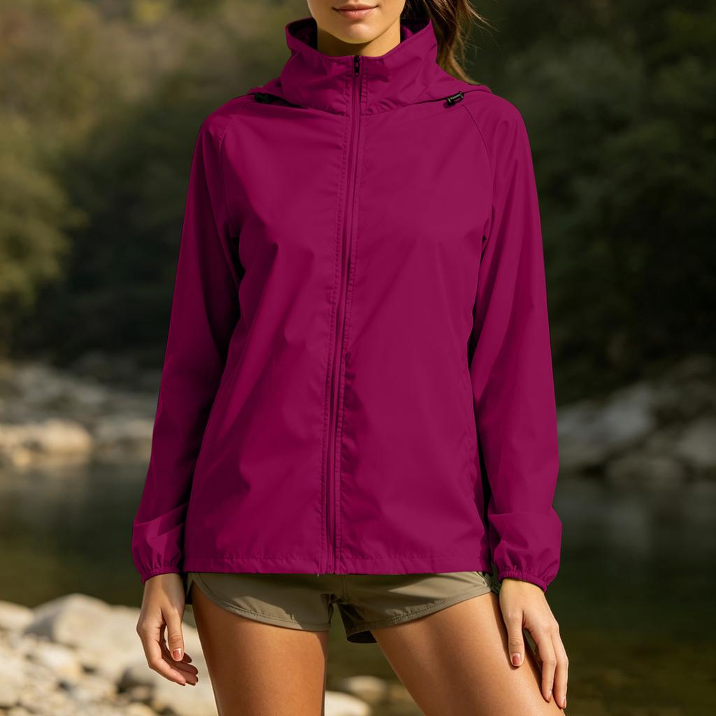Lightweight Outdoor Windbreaker Jacket for Women Spring Autumn Waterproof Thin Hooded Sports Outerwear Zip Up