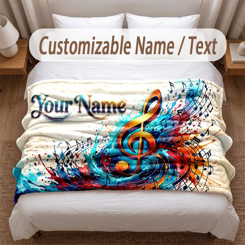Music General Theme Soft Blanket Personalized Custom Name Text Print Warm Blanket Home Sofa Bedroom Decor