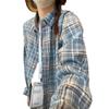 Blue Plaid Cotton Long-sleeved Shirt Jacket Women's Spring and Autumn New Explosion Early Autumn Temperament Top
