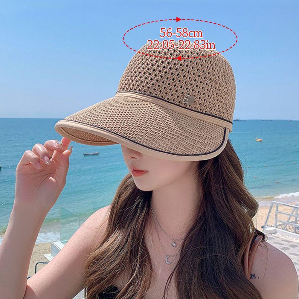 Summer Sun Protection Women Sun Cap Straw Large Brim Sun Visor Hat Casual Breathable Bucket Hat Outdoor