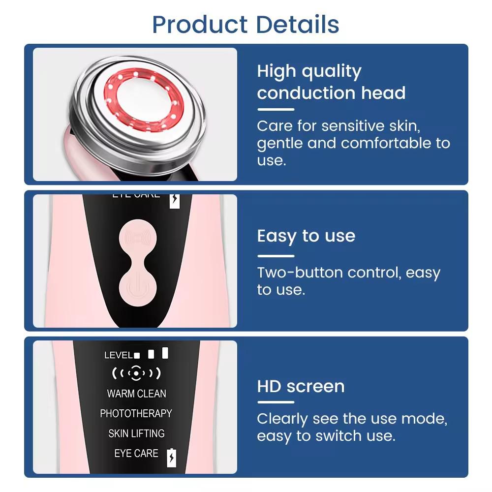 Multi-functional Beauty Device: Red/Blue Light Facial Cleanser and Eye Massager