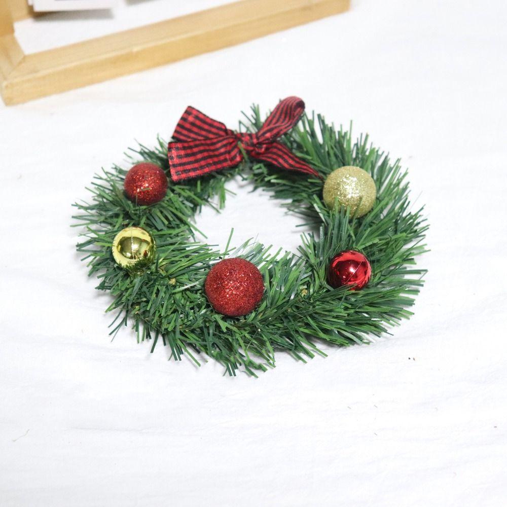 2pcs Exquisite Christmas Wreath Pendant Artificial Hanging Ornament Grid Bow Wreath Balcony
