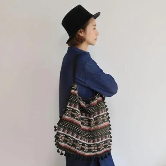 WTEMPO Große Kapazität Einzelne Schultertaschen im Ethno-Stil Damen Umhängetaschen aus Jacquard-Bohemien-Stil mit Fransenstoff