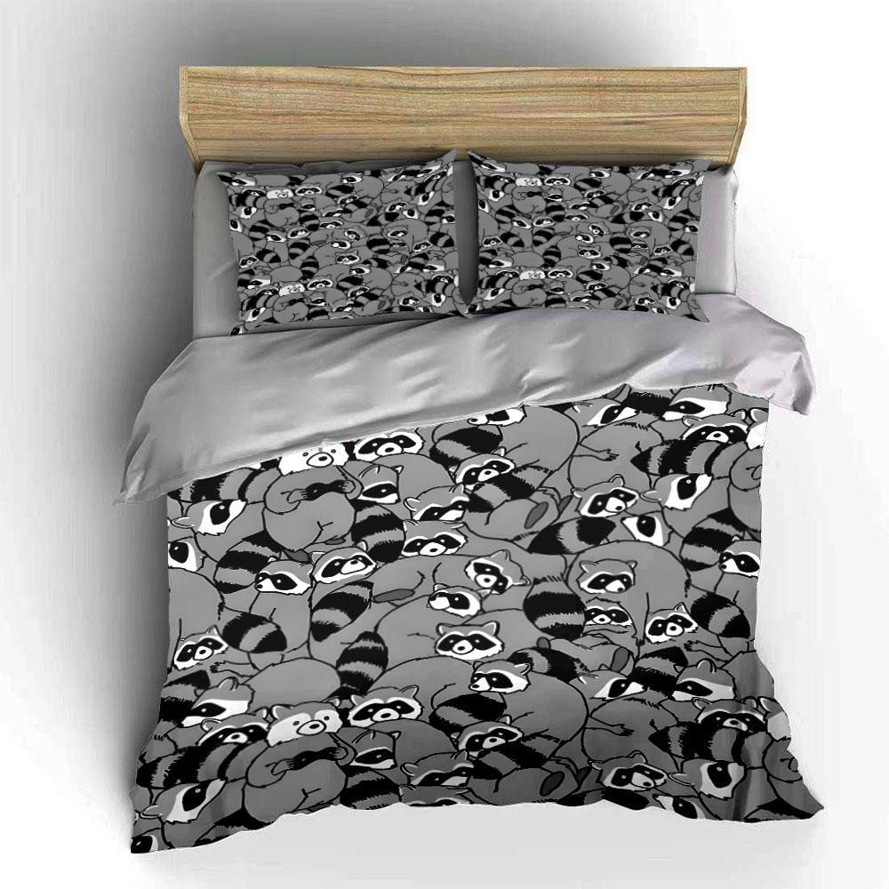 Cartoon Raccoon Cluster Scene Duvet Cover Set With 3D Printing Design Soft Polyester Bedding Set All-Season Comfort For Gifts