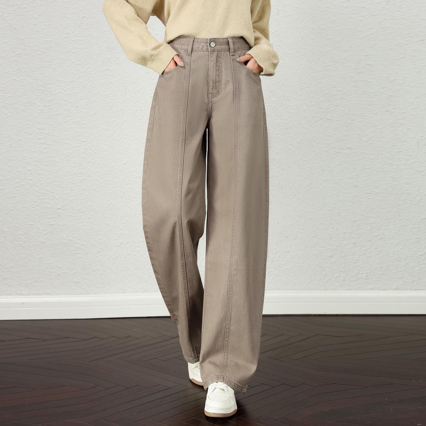 

Женские джинсы с высокой посадкой, коричневые, с широкими штанинами, в стиле брюк-бананов, свободные, стройнящие, скрывающие бедра, осень 2025 S