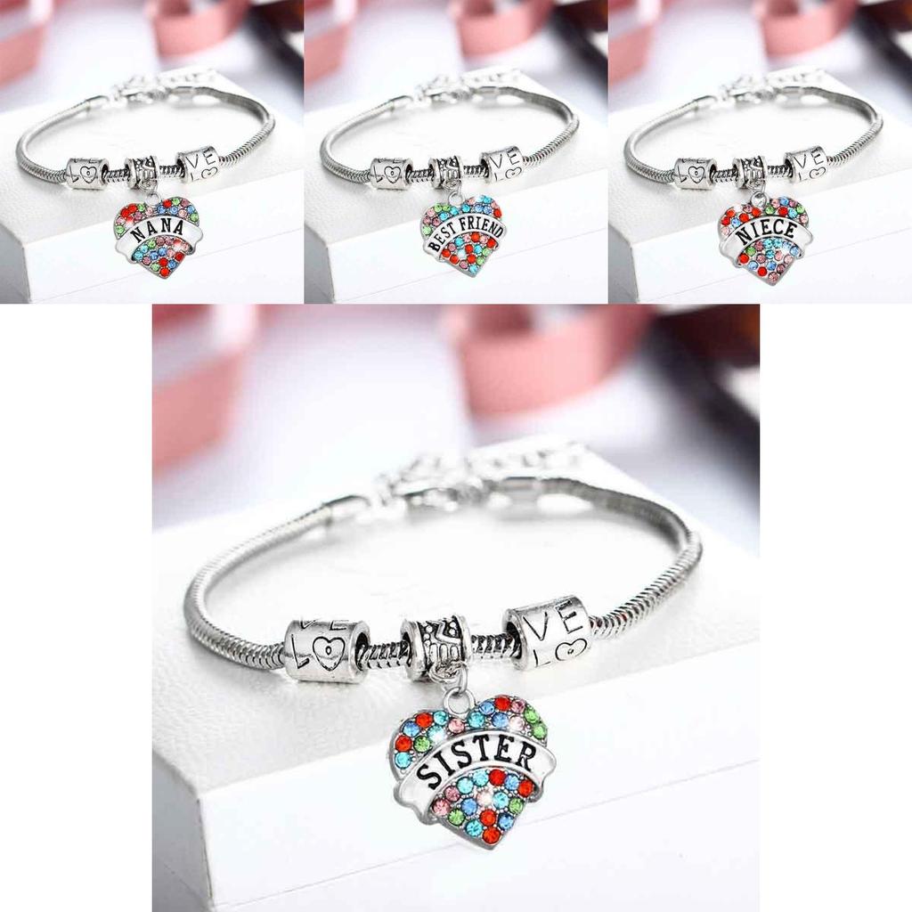 Family Members Inlaid Colorful Rhinestone Love Heart Bracelet Gift For Family**